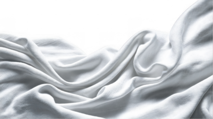 Soft, elegant white canvas fabric flowing gracefully with a transparent background, creating a beautiful and versatile backdrop for various design projects