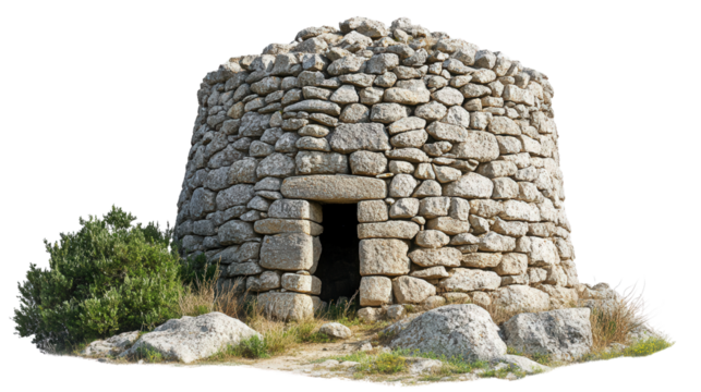 Ancient Sardinian nuraghe tower Transparent background, PNG file