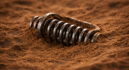 Metal Screw Thread Embedded in Sandy Surface