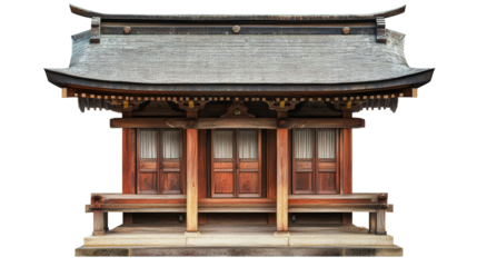 Ancient wooden Shinto shrine detail Transparent background, PNG file
