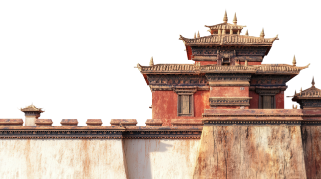 Ancient Tibetan monastery detail Transparent background, PNG file
