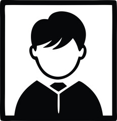 Simple black and white icon of a boy with short hair wearing a collared shirt