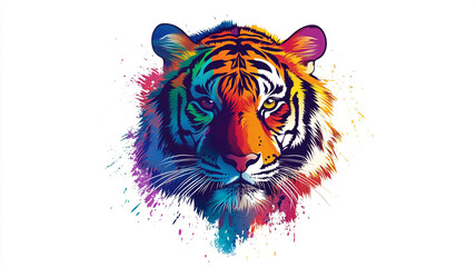 a colorful tiger head isolated on white background