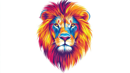 a colorful lion head isolated on white background