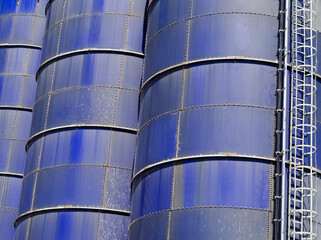 Blue Industrial Silos with Ladder