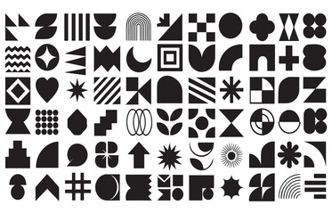 Abstract Shape, Geometric Icon Set, Graphic Symbols, Circle Square Triangle Elements, Bold Modern Illustration