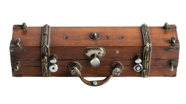 Antique wooden clarinet with silver keys Transparent background, PNG file