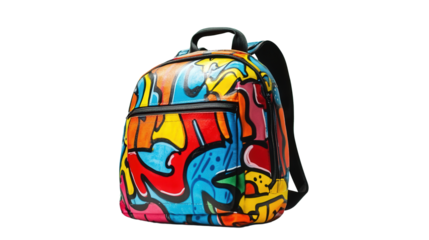 Artistic graffiti-style backpack Transparent background, PNG file