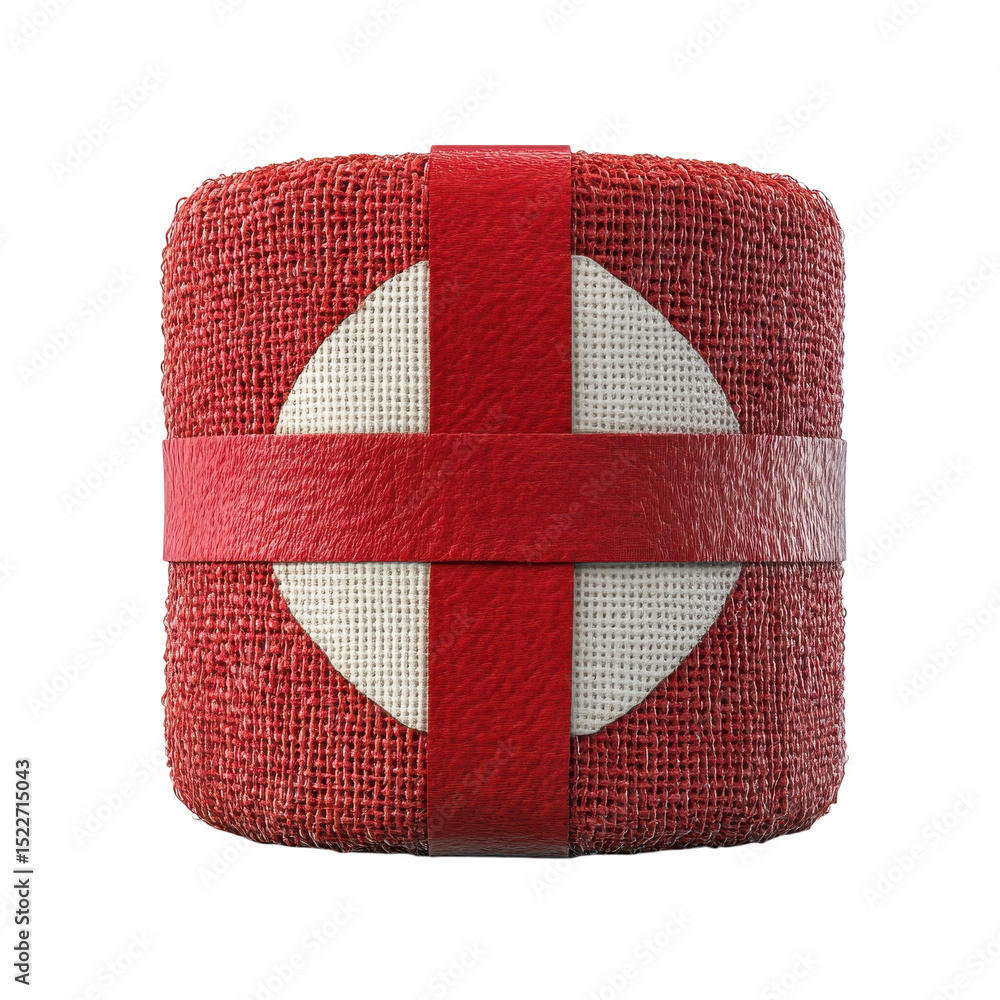 Aufkleber red canvas box with white circle leather straps rustic texture isolated on transparent background