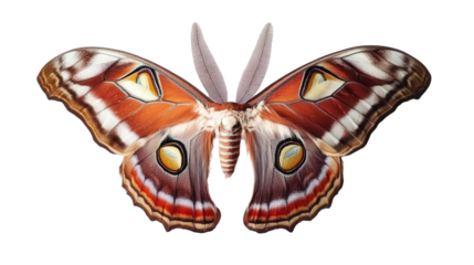 Atlas moth with open wings Transparent background, PNG file
