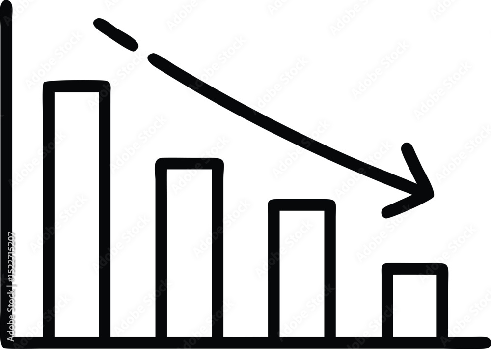 Aufkleber declining business graph chart with downward trend arrow showing loss and negative growth report dat