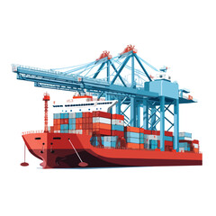 Fototapeta premium Industrial Crane Loading Cargo Ship with Containers in Shipping Industry