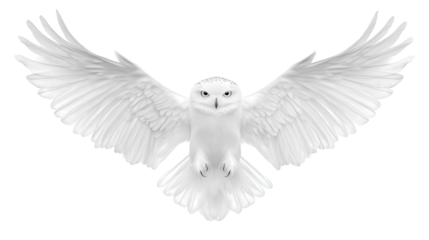 Beautiful snowy owl with spread wings Transparent background, PNG file