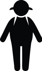 A simple black silhouette illustration of an overweight person with small ears and pointed teeth