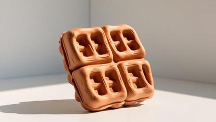 Claymation, A unique, artistic sculpture resembling a stacked waffle design.