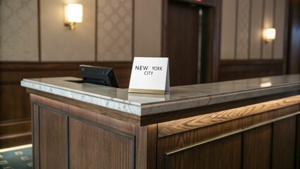 Hotel reception welcome desk new york city interior design elegant environment close-up view hospitality