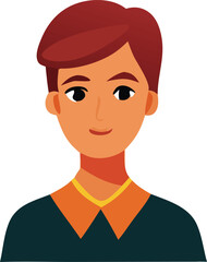 Illustration of a young person with brown hair and an orange collared shirt