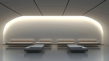 Fototapeta premium Modern waiting area with minimalist furniture and ambient lighting.