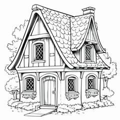 Professional Black and White Cartoon Illustration of a House for Real Estate Purposes