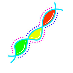 Stylized depiction of a biological chain with vibrant color variations against darkness