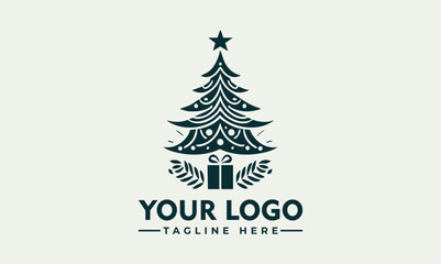 Decorated Christmas tree with star and ornaments, black and white vector illustration, festive holiday season art
