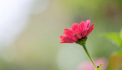 Vibrant pink Zinnia blooms, side view, soft background, natural light