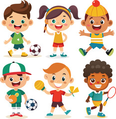 Happy diverse children engaging in various sports and activities