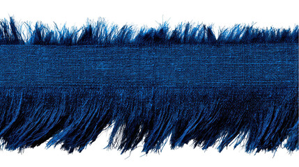 Deep blue fabric edge with fringes isolated on transparent background, creating a textured and decorative border, ideal for design projects requiring a touch of handcrafted elegance