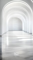 Obraz premium Empty White Hallway with Smooth Curves and Archways
