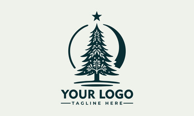 Decorated Christmas tree with star and ornaments, black and white vector illustration, festive holiday season art
