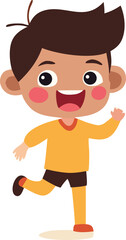 Joyful cartoon boy running in yellow shirt and shorts
