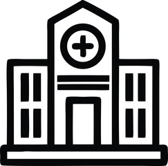 Simple black and white hospital building icon illustration