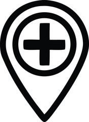 Bold black medical location marker graphic design element