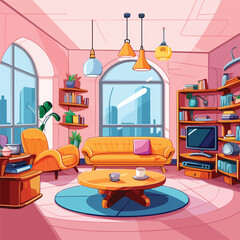 Professional Modern Furniture Room Cartoon Stock Vector for Design Projects