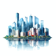 Professional Urban Cityscape with Many Storeyed Buildings on White Background for Graphic Design Projects