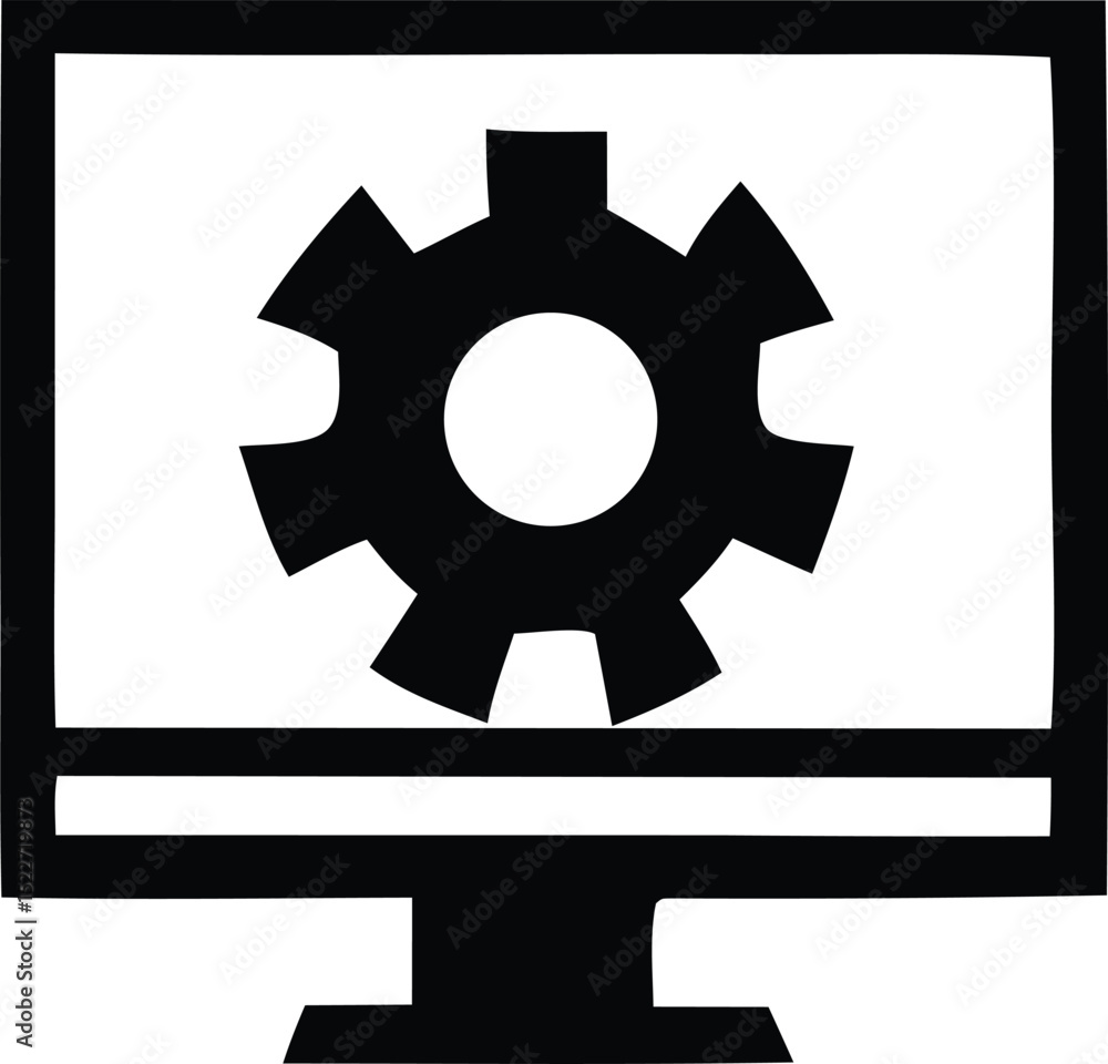 Poster computer screen displaying a gear icon representing system settings or configuration