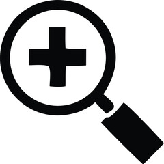 Fototapeta premium Magnifying glass with plus sign icon zoom in enhance add medical healthcare symbol