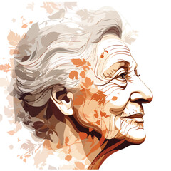 Detailed vector illustration of an elderly woman profile, ideal for healthcare designs and senior living concepts