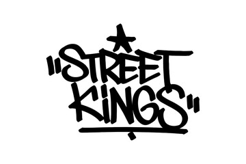 Graffiti tag “Street Kings” in bold black, styled with powerful urban lettering. A clean vector design perfect for street culture themes, hip hop vibes, and edgy, royalty-inspired artwork.