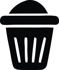 Simple black and white illustration of a wastebasket or trash can