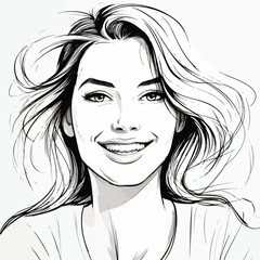 Professional Outlined Portrait Vector of a Smiling Female Woman for Designs
