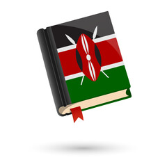 The book is covered in the flag of the Kenya. Vector illustration of 3D language book on white background.