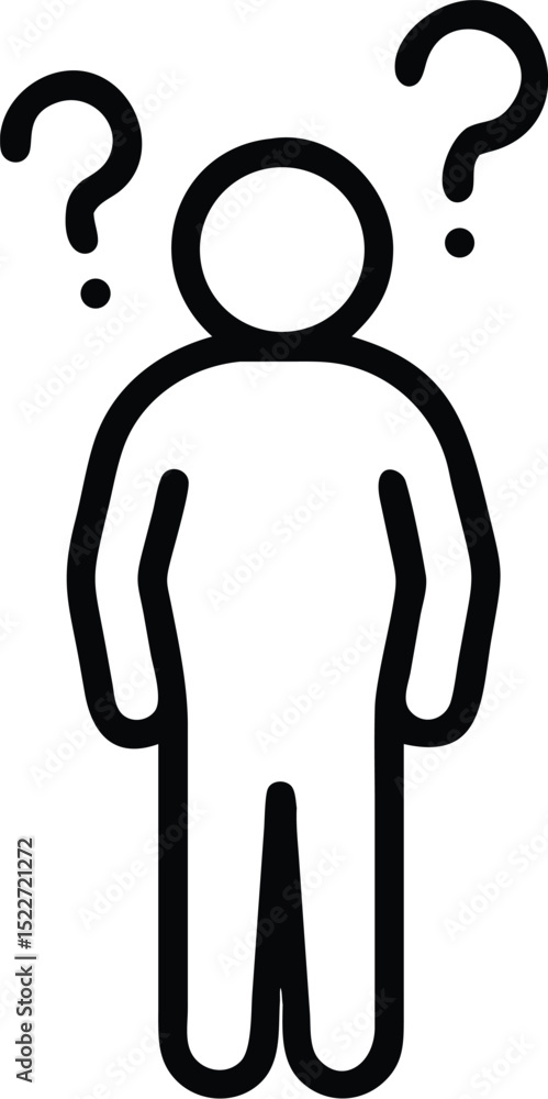 Poster confused person icon with question marks vector illustration for decision making concept design idea
