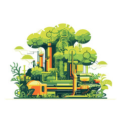 Modern Plant Industry Machines Vector Illustration Isolated on White Background