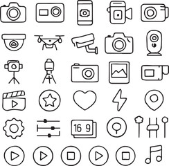Vector set of black business, web, and media icons for internet website design and computer illustrations