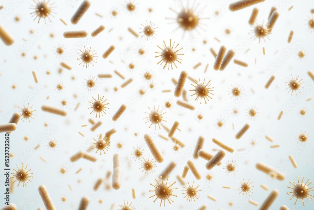 Aufkleber microscopic bacteria and virus particles floating in light background illustrating scientific and bi