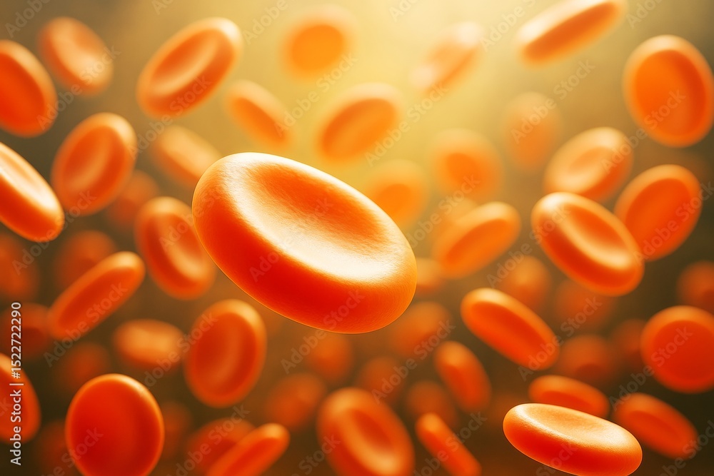 Aufkleber abstract close-up of red blood cells flowing in bloodstream with warm light background in soft focus
