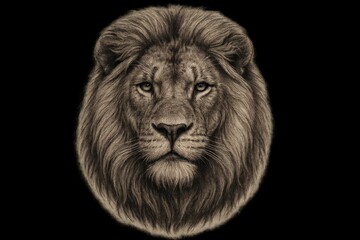 Lion's head with distinctive mane and intense expression, isolated on transparent background.