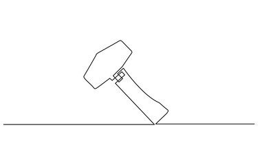 Continuous one line drawing of hammer carpentry equipment, One continuous line drawing of hammer. Single line of hammer vector illustration.