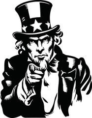 Illustration of Uncle Sam Head Mascot Icon Wearing a Hat with United States Stars and Stripes